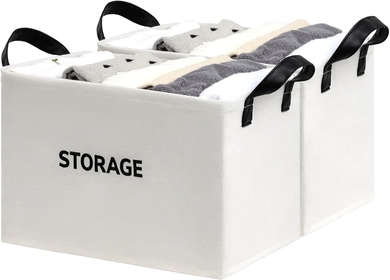 Storage Bins Toy Storage Basket for Organizing, Small Laundry Basket for Clothes, Towels, Organizer Baskets for Shelves, White-Beige, 2-Pack, 16.9 x 11.0 x 9.8 inches