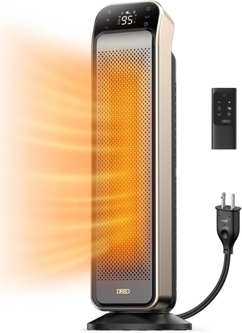 Space Heater, 25" 11.5ft/s Fast Heating Portable Electric Heater with Remote and Anti-Burn Plug, 5 Modes, Overheating & Tip-Over Protection, Oscillating Ceramic Heater for Indoor Use, Gold