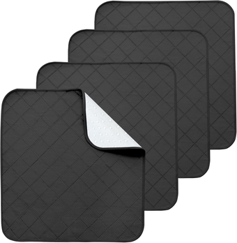 Waterproof Chair Pads for Incontinence, 4 Pack Reusable Seat Protector Pads 22" x 21", Non-Slip Absorbent Wheelchair Pad Covers, Washable Chair Pads for Adults, Kids & Pets - Black