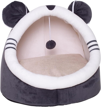 Indoor Cat Bed Cave with Removable Cushion - Pet Plush Warm Tent House Cartoon Rabbit Ear Design Pet Bed with Pompom for Cats Dogs Kitten Puppy and Rabbit Pure Grey M