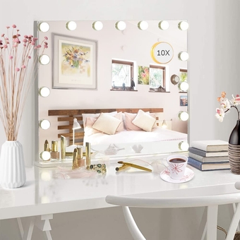 22.8"x 18.1" Vanity Mirror Makeup Mirror with Lights,10X Large Hollywood Lighted Vanity Mirror with 15 Dimmable LED Bulbs,3 Color Modes,Touch Control for Bedroom,Tabletop or Wall-Mounted