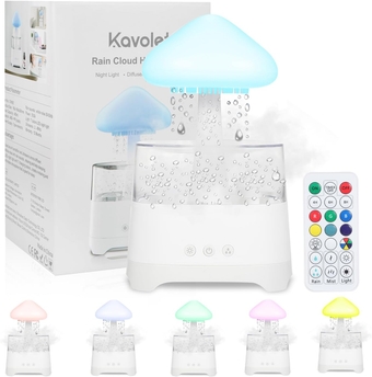 Rain Cloud Humidifier Water Drip,450ml Rain Cloud Diffuser,Mushroom Diffuser Humidifier, with 7 Colors LED Lights and Remote, USB Chargeable, for Sleeping Relaxing Mood (A)