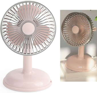 Small Desk Fan, Vintage Desk Fan Table Fan, Vintage Table Fan USB Charging Small Fans Portable Metal Ideal for Home, Dorm Rooms, Bedrooms, Office or Travel (Light Pink)