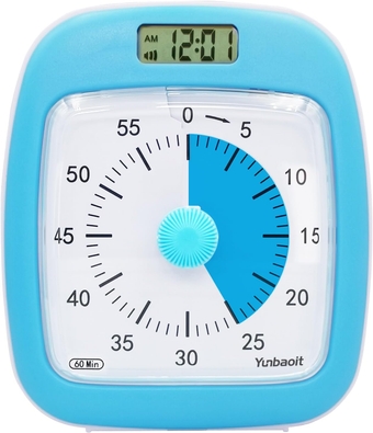 VT07Pro Rechargeable Visual Timer with Clock and Night Light, Type C Charging 60 Minute Countdown Timer for Kids Adults with Low Battery Reminder and Optional Alarm Modes (Blue Blue)