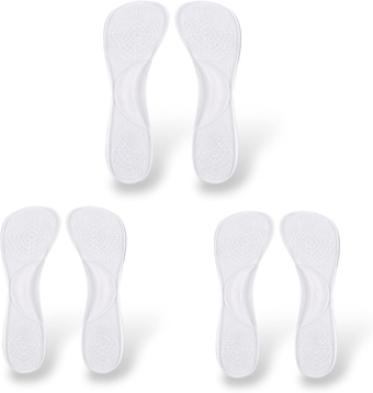 Silicone Gel Invisible Slim Inserts Liners, Ball of Foot & Arch Support Insoles, Arch Pain Foot Heel Pain Relief, 3/4 Length for Women Shoes High Heel Shoes 5-7, 3 Pairs-Clear