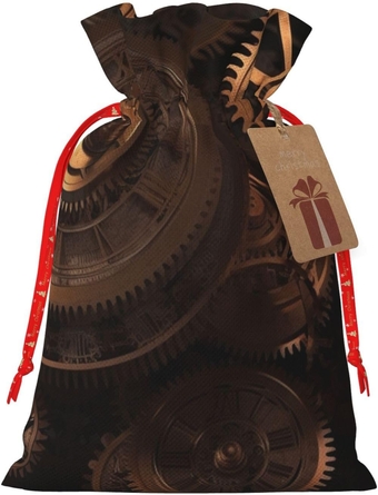 Gears Clock Bronze Century Christmas Gift Bags with Drawstring Burlap Christmas Treat Bags Reusable Christmas Candy Bag Gift Wrapping Bag Party Favors Bags
