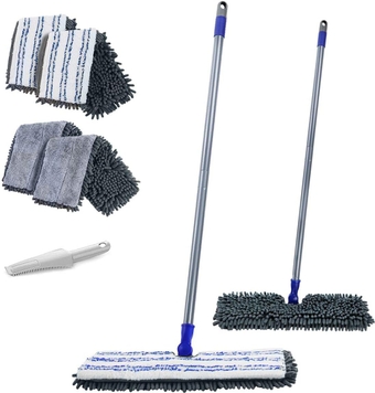 Two Sided Dust Mop Floor Cleaning System - 360 Microfiber Mop,Wet Mop Dry Floor Cleaning Mop for Hardwood, Laminate, Vinyl, Tiles,4 Washable Soft Refill Pads, 1 Cleaning Mop Head Brush