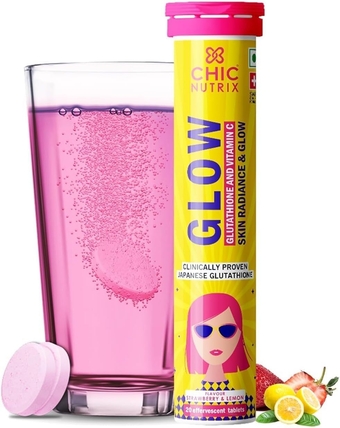 SRR Bloom Glow Japanese Glutathione & Vitamin C Effervescent Tablets for Skin Brightening & Radiance, Strawberry-Lemon Flavor, 20 Tablets