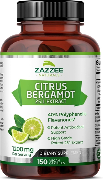 Extra Strength Citrus Bergamot 25:1 Extract, 1200 mg, 40% Polyphenolic Flavanones, 150 Vegan Capsules, 30,000 mg Strength, Concentrated and Standardized 25X Potency, Non-GMO and All-Natural