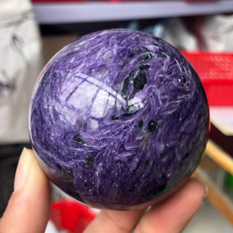 Natural Crystal Charoite Sphere Rare gem Chakra Healing Reiki Healing Decorative Gift Energy Stone (Size : 60-65mm)