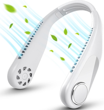 Bladeless Neck Fan - 5200mAh Battery Operated Fan Rechargeable - Personal Portable Fan - 360° Cooling USB Wearable Fan - Low Noise, Up to 20Hrs Use Time Hanging Around Neck Fans (White)