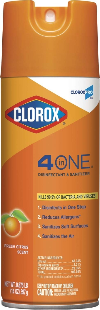 Pro 4 in One Disinfectant & Sanitizer Aerosol Spray,  Cleaning, Healthcare Cleaning and Industrial Cleaning, Citrus, 14 Ounces - 31043