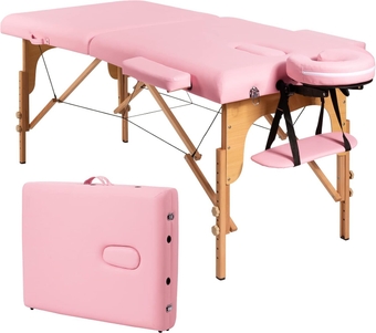 Massage Table 84 Inches Long Portable Massage Bed Spa Bed Lash Bed for Eye Extensions 2 Folding Massage Bed Tattoo Bed Height Adjustable Facial Cradle Salon Bed with Carrying Case, Pink