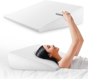 Premium Memory Foam Bed Wedge Pillow for Acid Reflux, Sleeping Gentle Incline Cushion for Support of Head and Back - 25" x 25" x 6.5", White