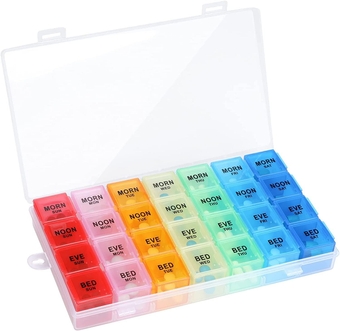 LAURALS Pill Box 4 Times a Day,Weekly Pill Box Organisers,Pill Dispenser 7 Day 28 Compartments for Vitamin,Supplements, Medication