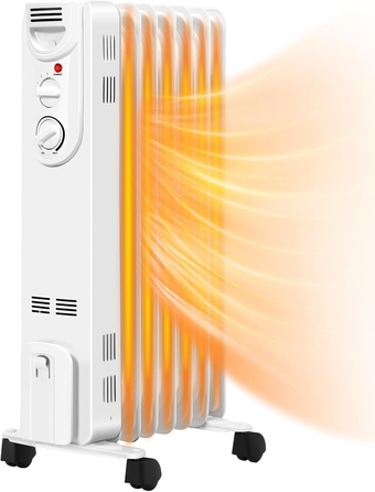 1500W Oil Filled Radiator Heater, Electric Heater with Adjustable Thermostat, 3 Heating Mode, Tip-Over & Overheat Protection, Portable Space Heater for Bedroom Office Indoor Use