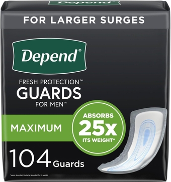 Incontinence Guards/Incontinence Pads for Men/Bladder Control Pads, Maximum Absorbency, 104 Count (2 Packs of 52), Packaging May Vary