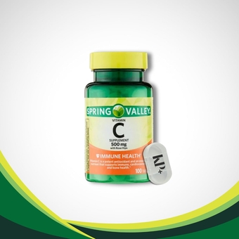 Spring Valley, Vitamin C with Rose HIPS, Dietary Supplement, 500 mg, 100 Count Bundle with Pill Container, (Pack of 1)