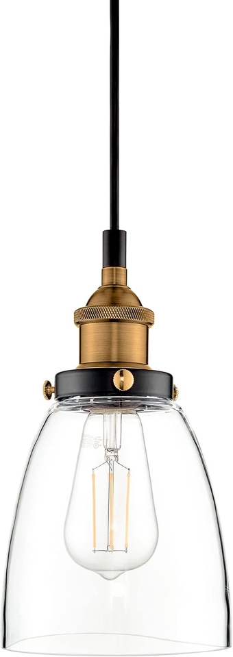 Fiorentino Large Glass Pendant Light Fixture Modern Farmhouse Bell Shaped Kitchen Pendant Lighting Over Island Black and Gold Pendant Light Shade Over Sink Lighting Fixtures, UL Listed