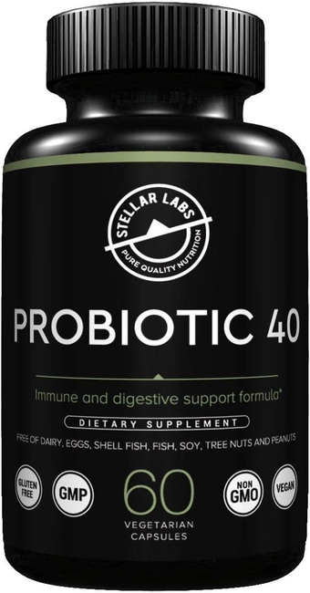 Probiotic 40 Dietary Supplement, Immune and Digestive Support Formula, Gluten-Free, GMP, Non-GMO, Vegan, 60 Count