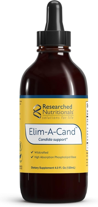 Researched Nutritionals Elim-A-Cand - Candida Support - Microbial & Gut Health Supplements with Berberine, Slippery Elm, Cinnamon Bark, PAU D'Arco & Marshmallow Root - Herbal Detox Tincture (4 Fl Oz)