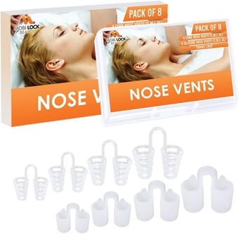 Nose Vent Sinus Relief Dilator (Pack of 8 Various Sizes) - A Simple Solution for Nasal Snorers - Reusable Snoring Device to Enjoy a Peaceful Night's Sleep - by