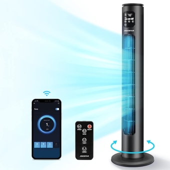 AIGOSTAR Smart Tower Fan Oscillating Cooling Fan with Remote, Quiet Bladeless Standing Fans for Home Bedroom, 24H Timer 3 Speeds 3 Modes LED Display WiFi Voice Smart Control, Works with Alexa/Google