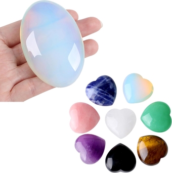 2.4" Opal Crystals Palm Stone and 8pcs Heart Crystal Stones Healing Room Decor Mediation Gifts
