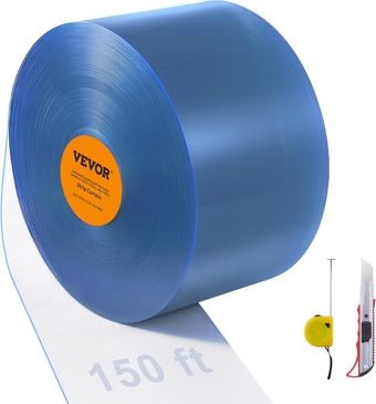 Strip Curtain, 150' Length x 8" Width x 0.08" Thickness, Clear PVC Smooth Curtain Strip Door Bulk Roll, Plastic Door Strips for Doorways of Supermarket, Garage, Warehouse, Barn, Pet Animal House