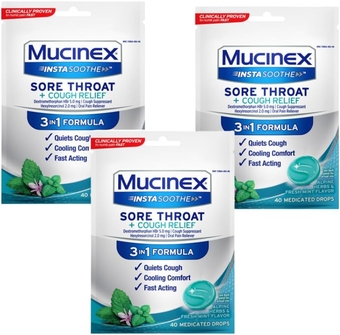 InstaSoothe Sore Throat + Cough Relief Alpine Herbs & Mint Flavor, Fast Acting, Cooling Comfort, Powerful Sore Throat Oral Pain Reliever, 40 Medicated Drops (40 Count (Pack of 3))