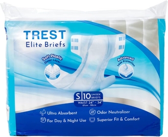 Elite Briefs for Men and Women, Overnight Diapers for Incontinence, Elite Absorbency, Comfortable, Odor Neutralizing and Secure Fit with 2 Wide Tabs - White, Small (Pack of 10)