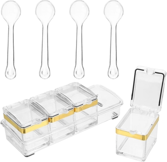 1 Set Box Acrylic Seasoning Box Seasoning Jars Condiment Organizer Condiment Containers Seasoning Organizer Seasoning Containers Stainless Steel Salt Shaker Japanese-style