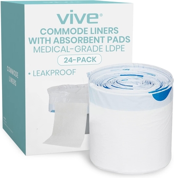 Commode Liners with Absorbent Pads - Portable Toilet Bedside Chair Replacement Bags - Disposable Porta Potty Liners for Bariatric Standard Arm 3 in 1 Folding Buckets - Leakproof (24 Pack)