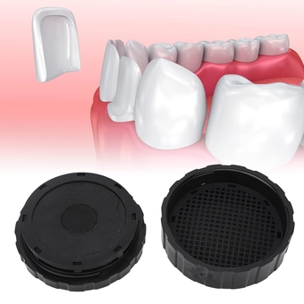 Denture Veneer Processing Box Round Shape Reusable Black Denture Storage Box, Tooth Boxes for Women Man Protect Your Teeth SuppliesOral Care