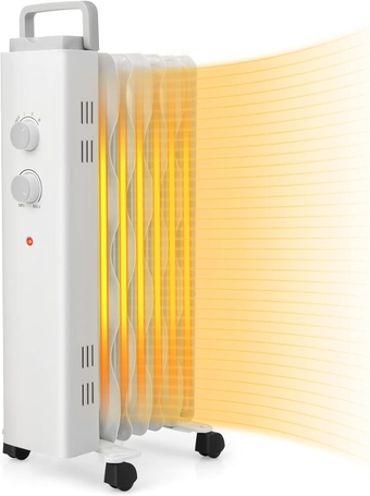 1500W Oil Filled Radiator Heater, Electric Space Heater with 3 Heating Modes, Adjustable Thermostat, Tip Over & Overheat Protection, Portable Oil Heater for Indoor Use, Home, Office (White)