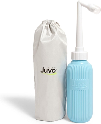 Peri Bottle Kit | Portable Travel Bidet, Handheld Squeeze Bottle with 2 Spray Nozzles, Cap and Storage Bag, Upside Down Use, 13.5 oz, Blue, 1-Pack
