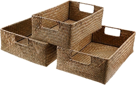 4 Pcs Books Closet Organizer Woven Basket Organizer Weaven Wicker Basket Toilet Paper Basket Laundry Woven Basket with Lid Storage Organizer Finishing Basket Office Rattan Bamboo