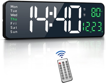 Digital Wall Clock,16.2 Inch Large Digital Wall Clock, Large Display with Remote Control,Automatic Brightness Digital Alarm Clock with Indoor Temperature,Date,Week(Green)…