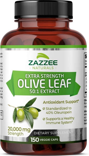 Extra Strength Olive Leaf 50:1 Extract, 20,000 mg Strength, 40% Oleuropein, 150 Vegan Capsules, 5 Month Supply, Concentrated and Standardized 50X Extract, 100% Vegetarian, Non-GMO, All-Natural