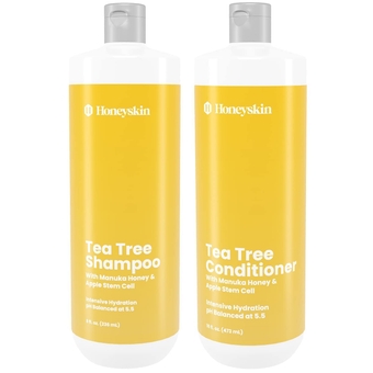 Tea Tree & Honey Shampoo & Conditioner Set - Dandruff Treatment With Organic Tea Tree Oil - Itchy Scalp Treatment for Women & Men - Sulfate and Paraben Free With Manuka Honey Aloe Vera & Coconut (8oz)
