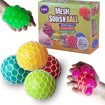 Squishy Balls 12Pc Stress Relief Fidgets Toys Squeeze Mesh Grape Balls - Color Changing Sensory Fidget Toys Anti-Stress Squishy Toy for Adults as Birthday Gifts (New Package)