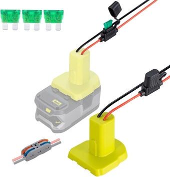 Power Wheel Adapter for Ryobi 18V Battery with 30A Fuse & Wire terminals, Power Connector for Rc Car, 14 Gauge Robotics, Rc Truck, DIY, Work for Ryobi 18V P108 P107 P102 P100 Li-ion & Ni-Cd Battery