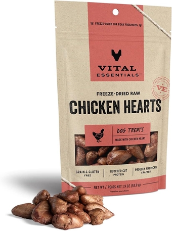 Freeze Dried Raw Single Ingredient Dog Treats, Chicken Hearts, 1.9 oz