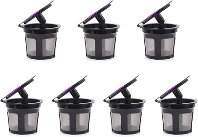 7-Pack Reusable Filter Cups For Keurig 2.0 & 1.0 Brewers Universal, Refillable K Cup Pod Coffee Filters fit Keurig K-Cup Brewers (Black)