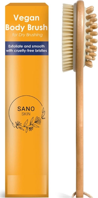 Dry Brushing Body Brush - Vegan Bristles - Cruelty Free Dry Brush for Lymphatic Drainage - Body Brush for Dry Brushing Natural Cellulite Massager