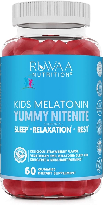 Melatonin Kid Gummies. Chewable, Safe, Drug-Free & Effective Children's Sleep Aid & Teens. 1mg Melatonin Gummy, Gluten-Free Vegetarian Restful Sleep Supplement for Ages 4+. 60ct (1)