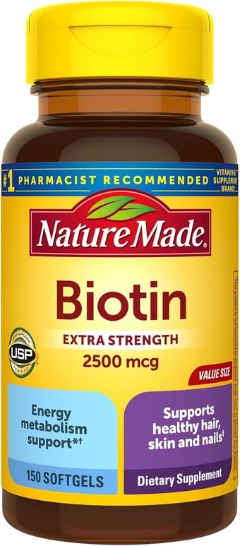 Extra Strength Biotin 2500 mcg, Dietary Supplement For Healthy Hair, Skin & Nail Support, 150 Softgels, 150 Day Supply