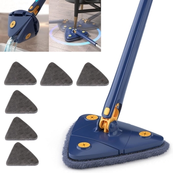 Cleaning Mop Tools,360 Degree Triangle Cleaning Mop Rotatable Adjustable, Baseboard Cleaner Tool Spin Mop Multifunction Automatic Squeezing Mop for Floor Window Wall (White Mop+2PCS Mop Cloth) ( Color
