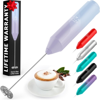 Powerful Milk Frother Wand - Mini Milk Frother Handheld Stainless Steel - Battery Operated Drink Mixer for Coffee, Lattes, Cappuccino, Matcha - Froth Mate Milk Frother Gift - Cloud