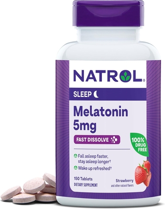 Melatonin 5mg, Strawberry-Flavored Dietary Supplement for Restful Sleep, 150 Fast-Dissolve Tablets, 150 Day Supply